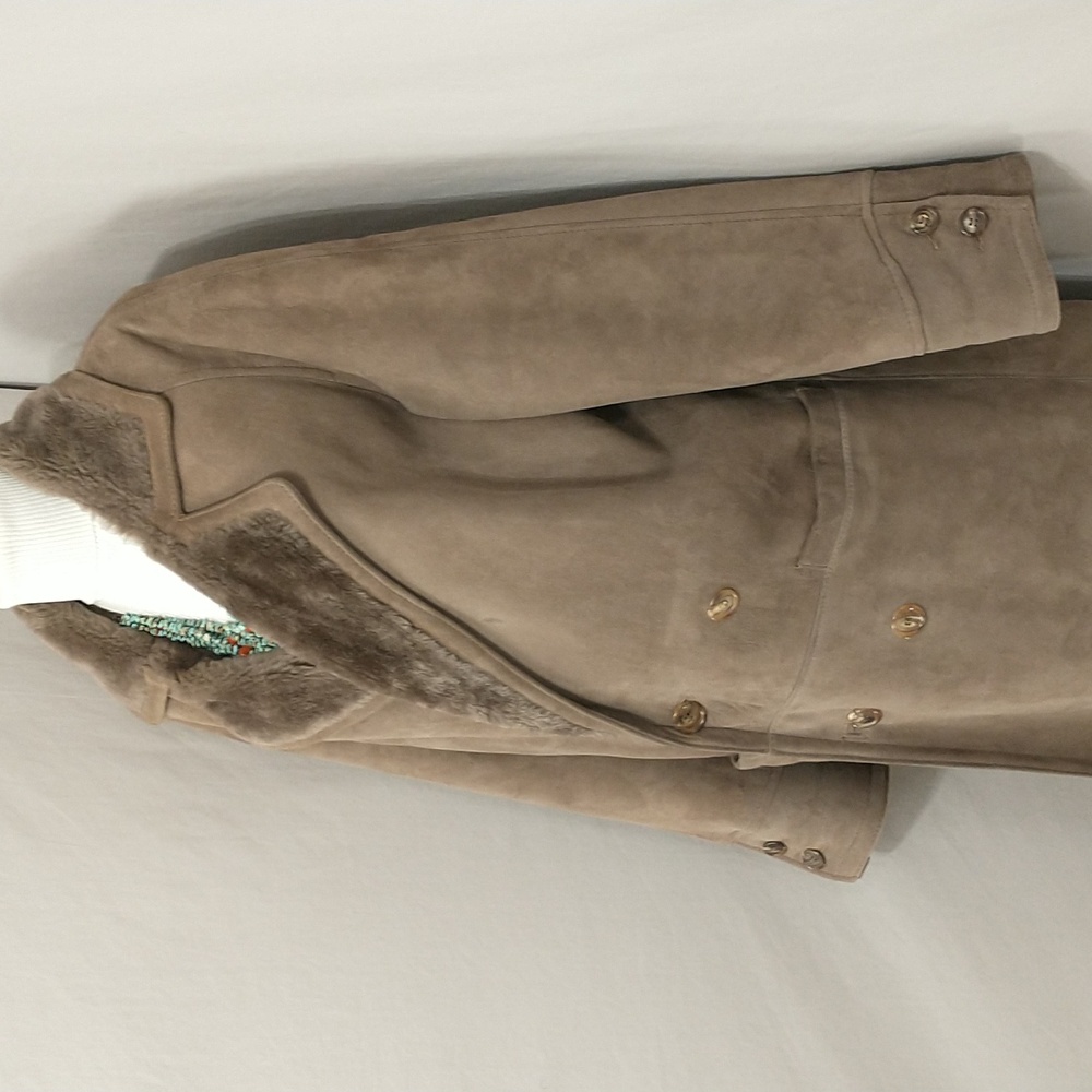 Vintage Shearling Coat USA Made Sawyer Napa Taupe Maxi Oversized Warm SeeMeasure - Picture 4 of 16